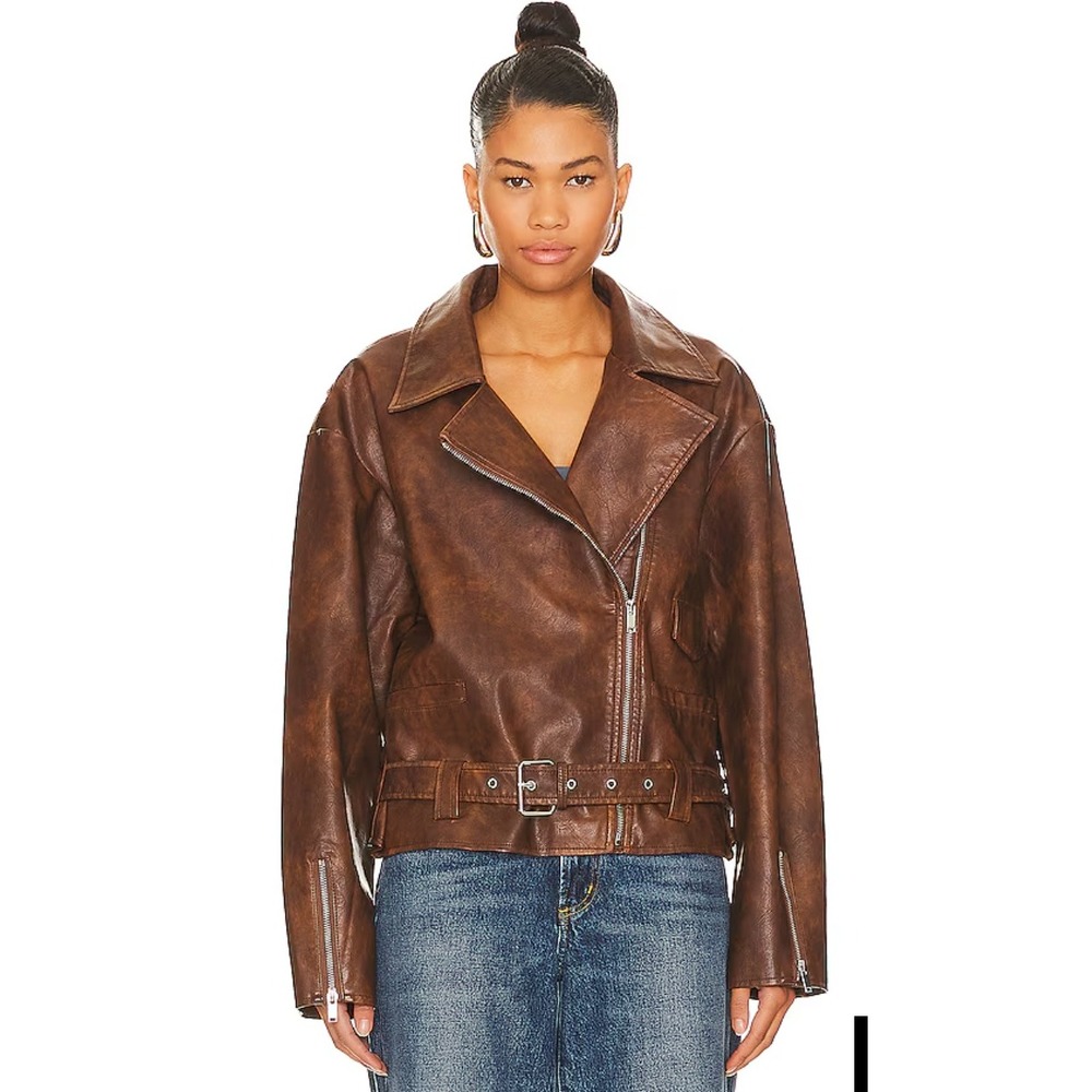 NEW superdown Lana Faux Leather Jacket Brown Moto S Revolve